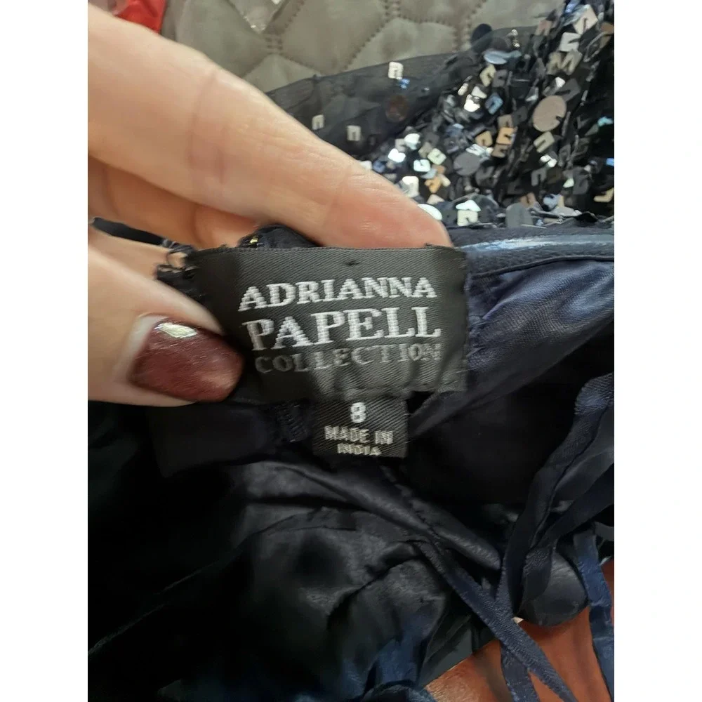 Adrianna Papell Dress Womens 8 Black Sequin Strapless Tulle Maxi Gown Formal